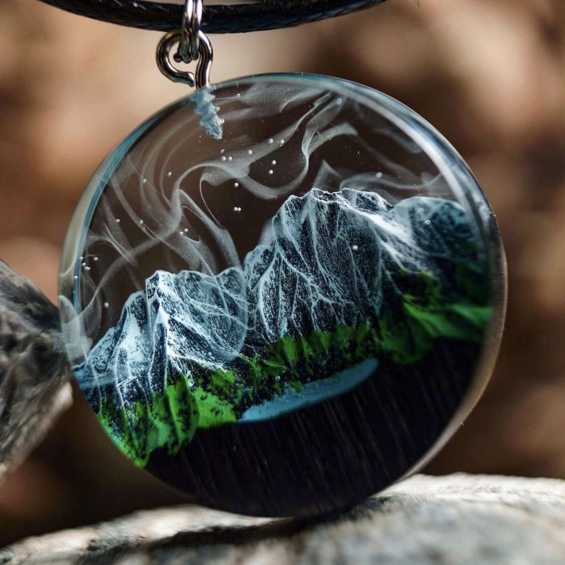Epoxy Pendant mountain lake 27 mm.