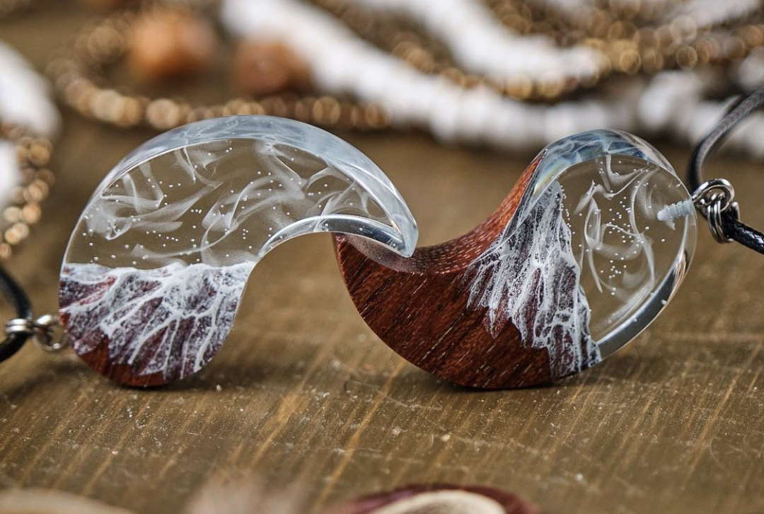 Epoxy Yin-Yang pendant set winter 30 mm