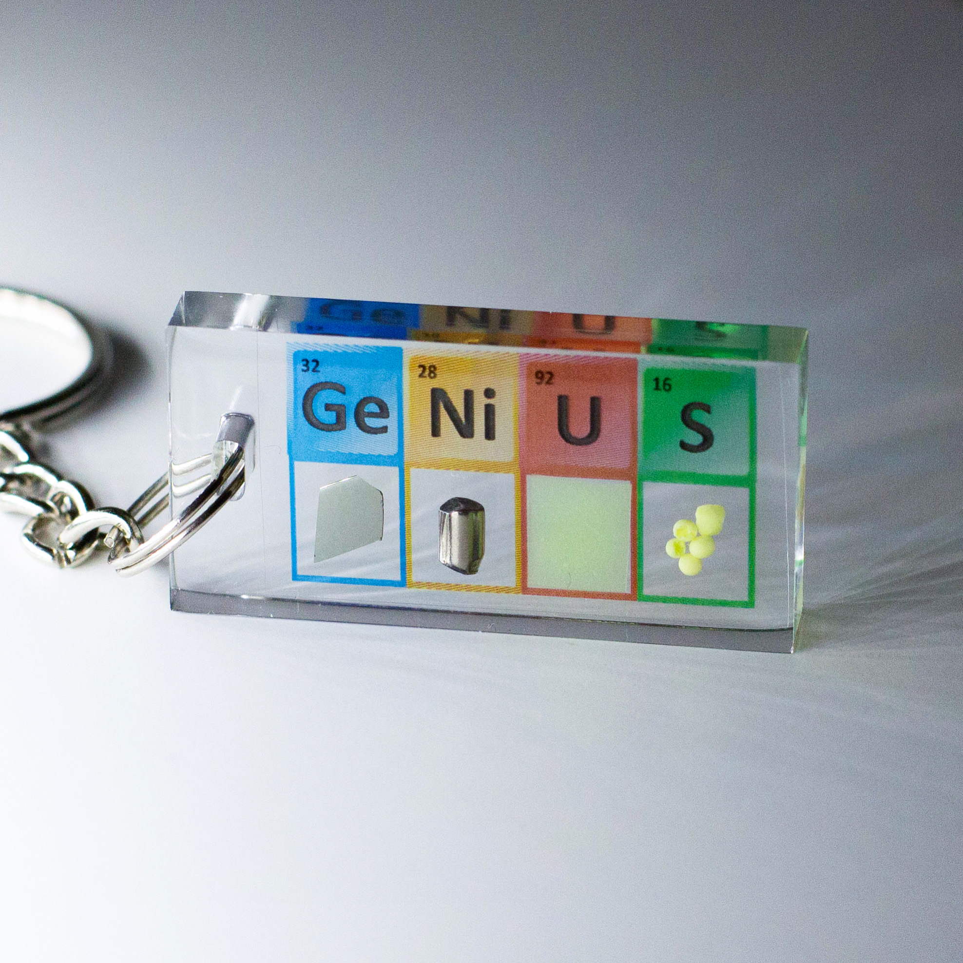 Genius keychain 20x40 mm, Ge, Ni, luminophore, S. – Chemical Elements