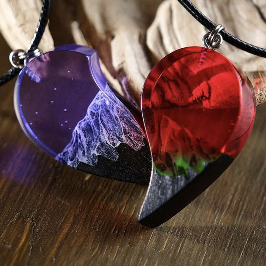 Epoxy Heart pendant set purple red 30 mm