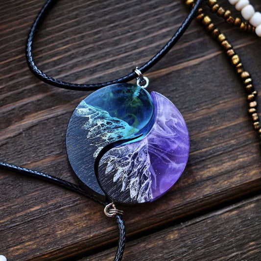 Epoxy Yin-Yang pendant set purple sky-blue 30 mm