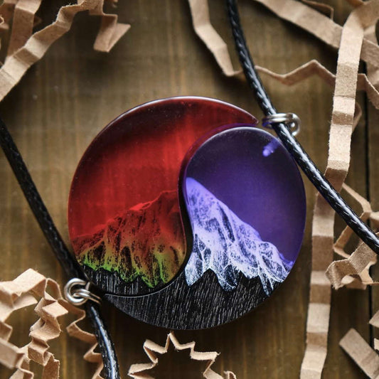 Epoxy Yin-Yang pendant set purple red 30 mm