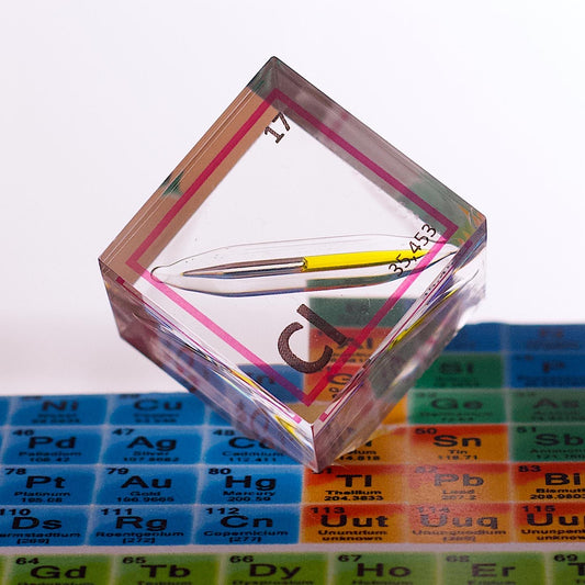 Acrylic cube liquid chlorine Cl 25 mm.