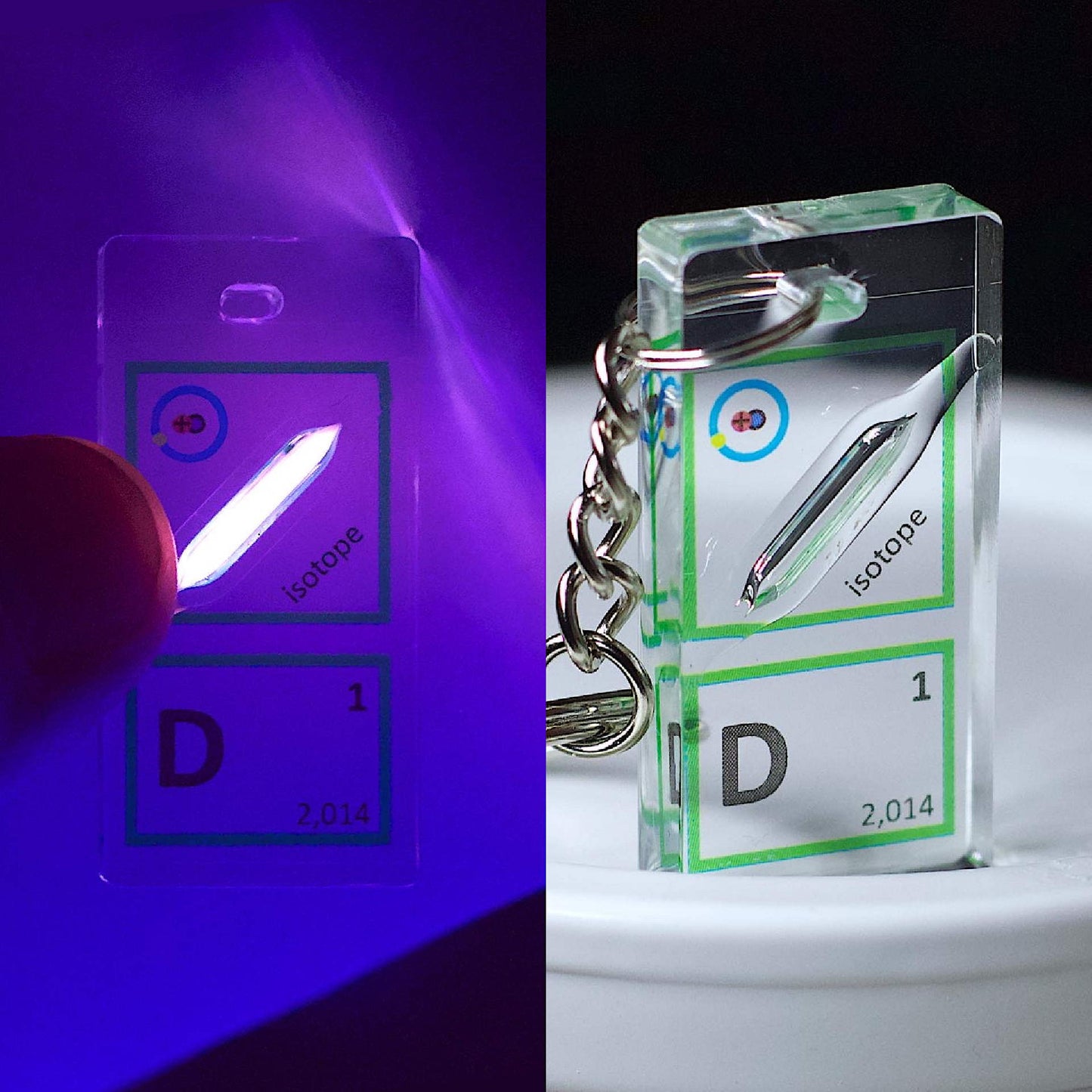 Deuterium keychain 20x40 mm, 99.9%, D, hydrogen isotope