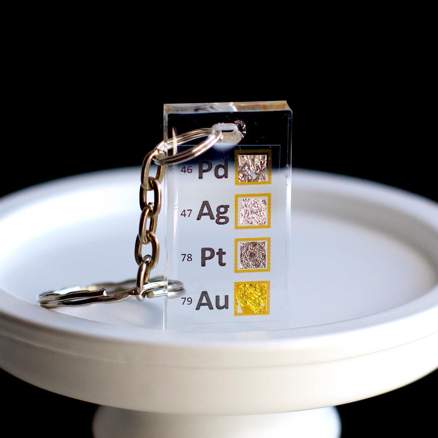 Noble metals keychain 20x40 mm, Pd, Ag, Pt, Au. – Chemical Elements